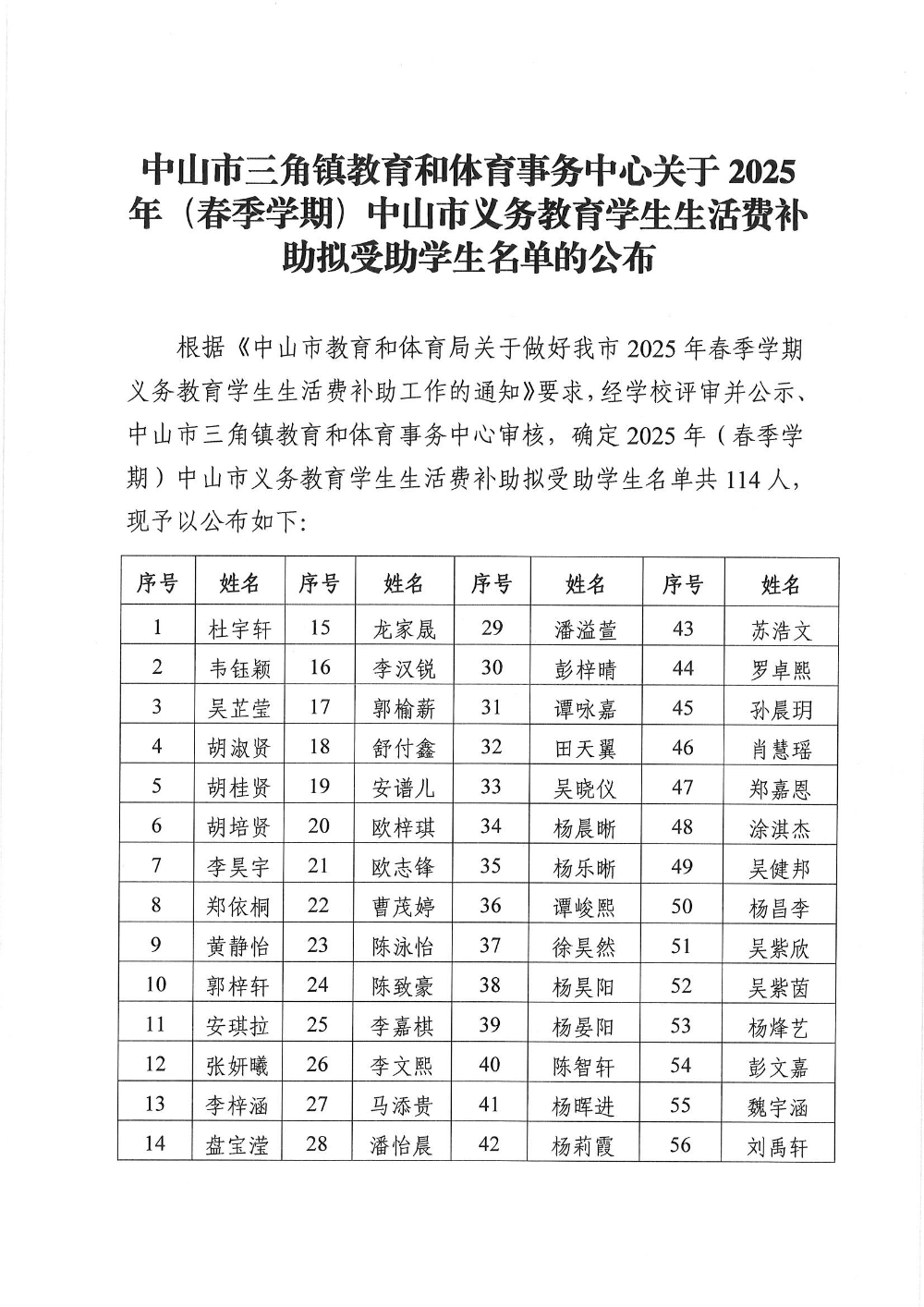 中山市三角鎮(zhèn)教育和體育事務(wù)中心關(guān)于2025年(春季學(xué)期)中山市義務(wù)教育學(xué)生生活費(fèi)補(bǔ)助擬受助學(xué)生名單的公布_頁面_1.jpg